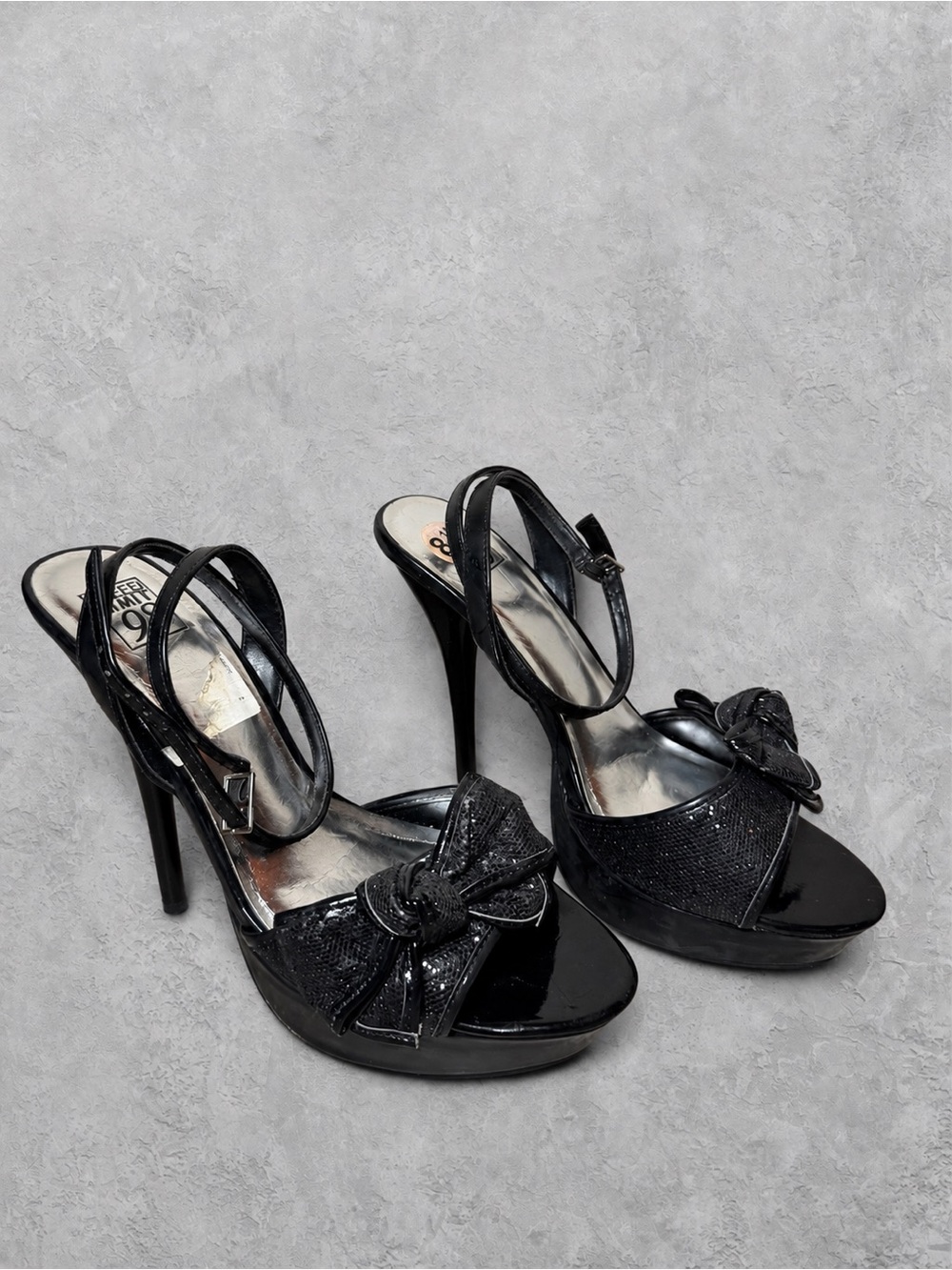 Speed Limit 98 Black Patent Bow Platform Stiletto Sandals